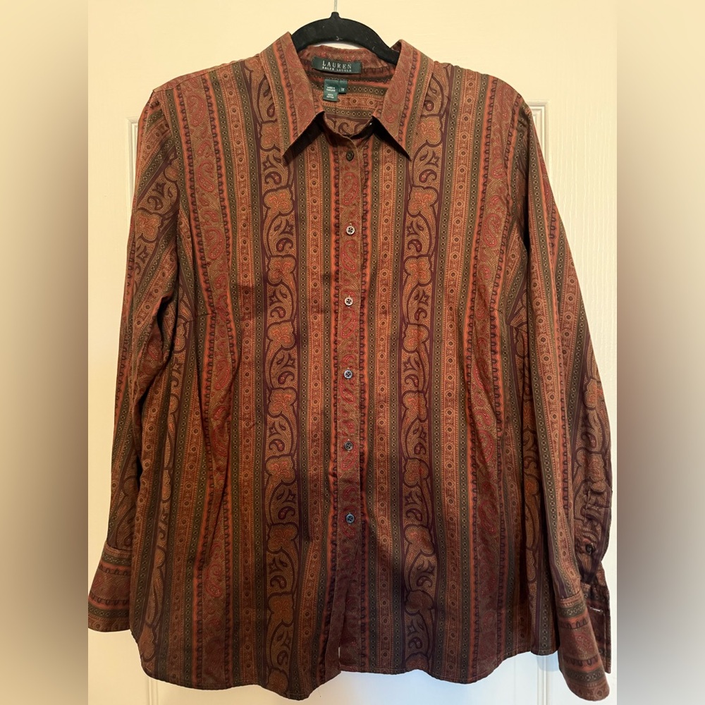 Vtg Lauren Ralph Lauren Women's Rustic Paisley Patterned Shirt